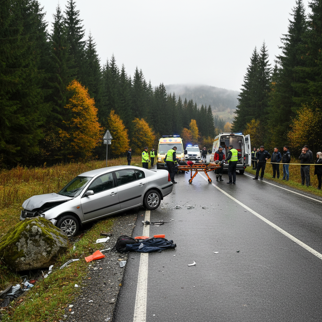Trei persoane transportate la spital după ce mașina a ieșit de pe carosabil